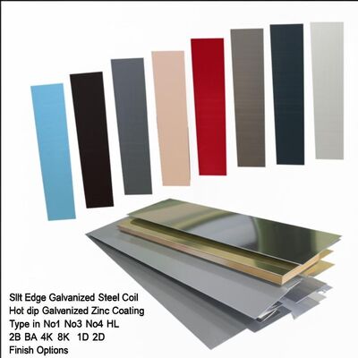 স্লিট এজ হট ডিপ গ্যালভানাইজড কয়েল 600-1500 মিমি প্রস্থ এবং No1 No3 No4 HL 2B BA 4K 8K 1D 2D সমাপ্তি বিকল্প